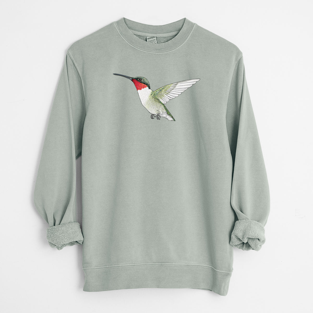 Vibrant Ruby-throated Hummingbird - Archilochus colubris - Unisex Pigment Dyed Crew Sweatshirt