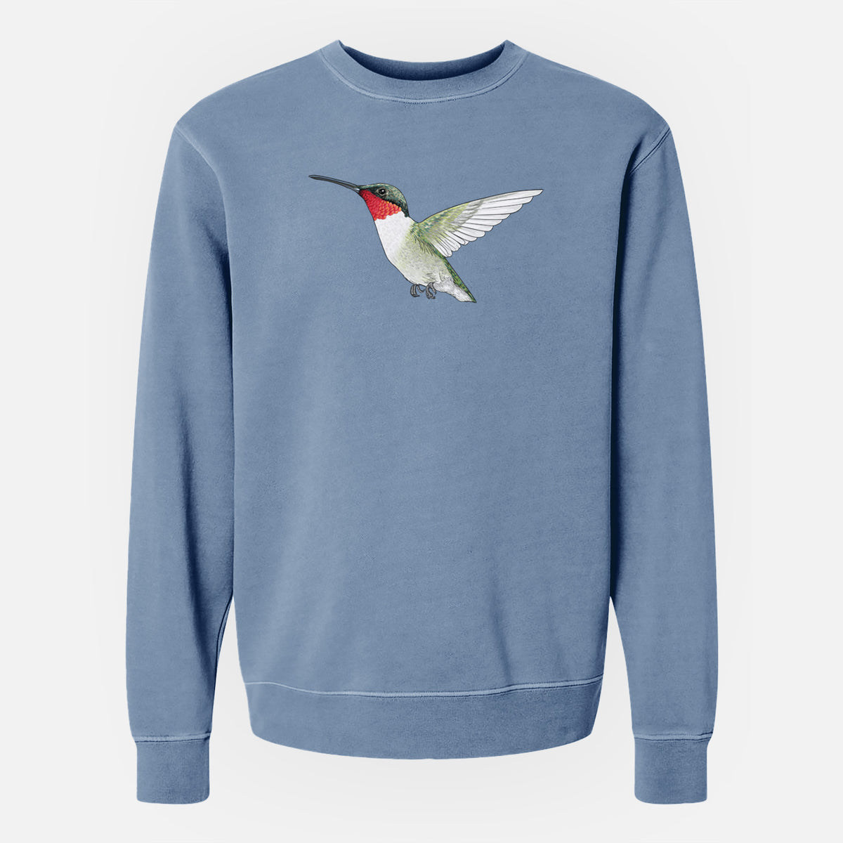 Vibrant Ruby-throated Hummingbird - Archilochus colubris - Unisex Pigment Dyed Crew Sweatshirt