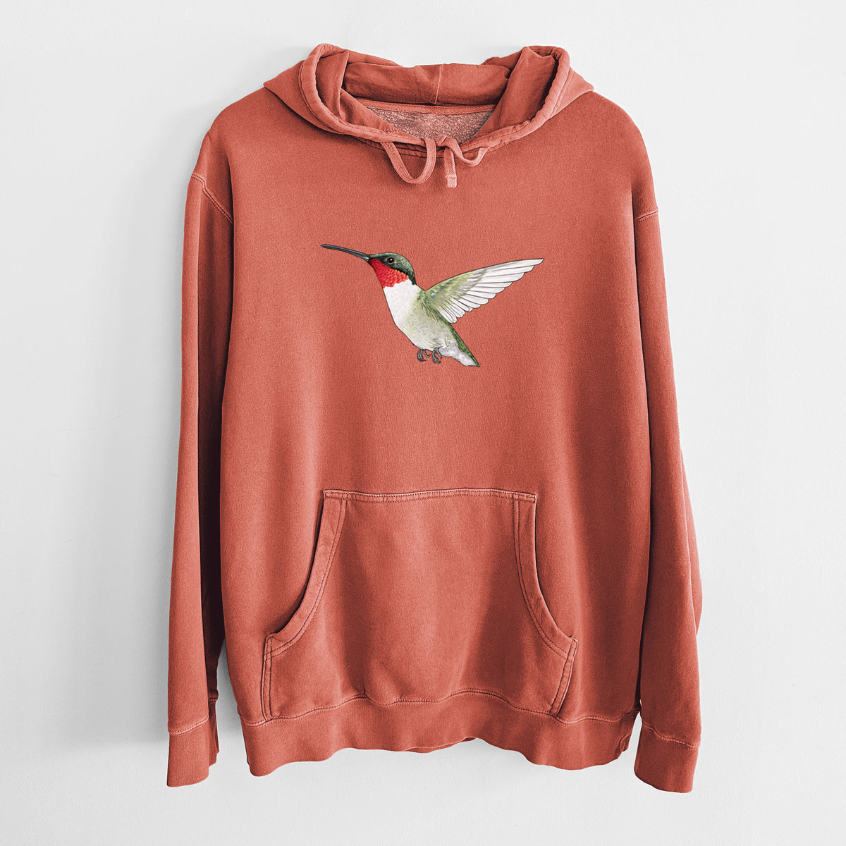 Vibrant Ruby-throated Hummingbird - Archilochus colubris - Unisex Pigment Dyed Hoodie