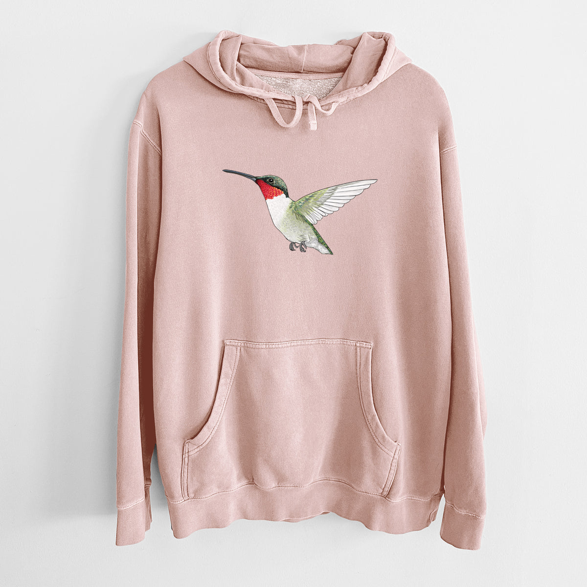 Vibrant Ruby-throated Hummingbird - Archilochus colubris - Unisex Pigment Dyed Hoodie