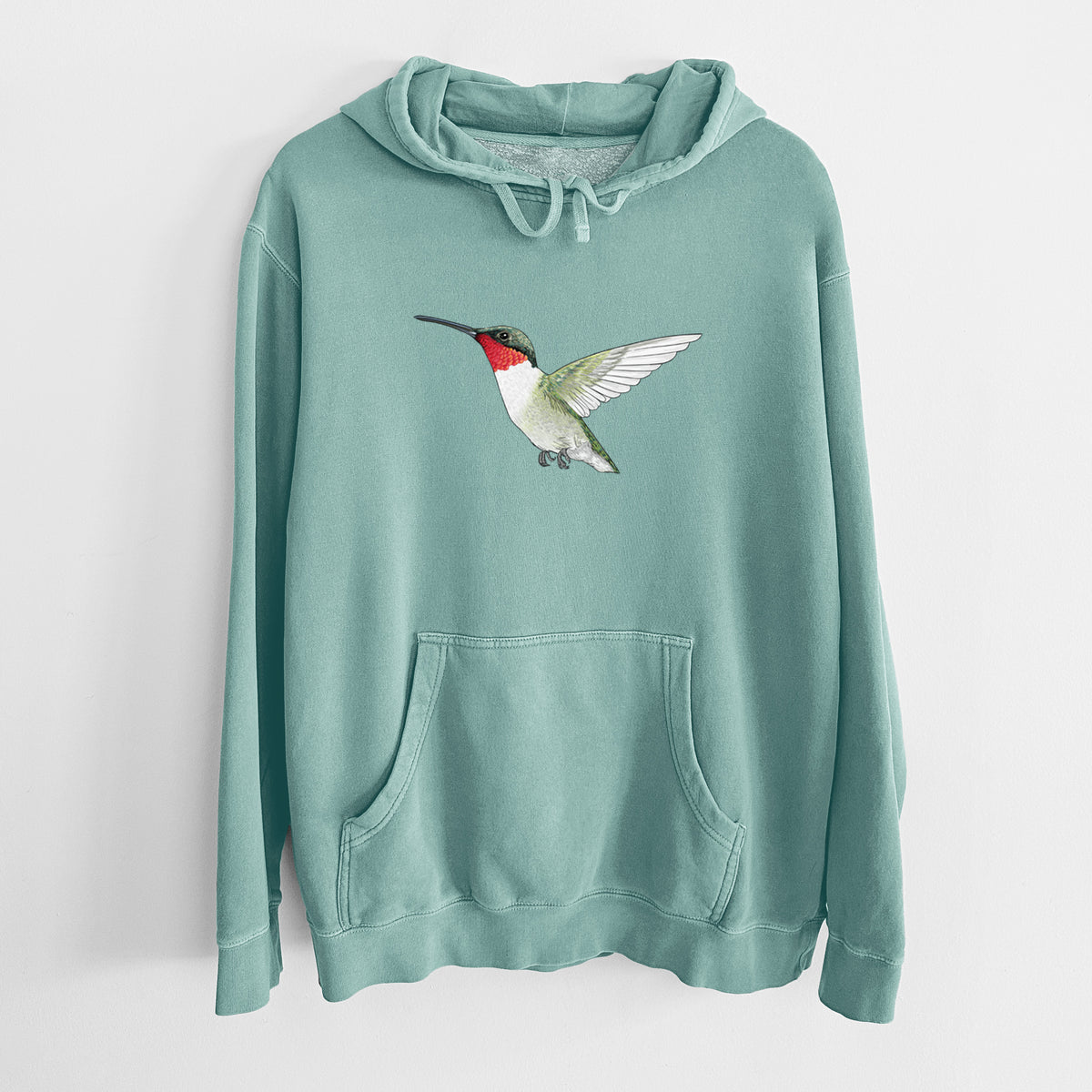 Vibrant Ruby-throated Hummingbird - Archilochus colubris - Unisex Pigment Dyed Hoodie