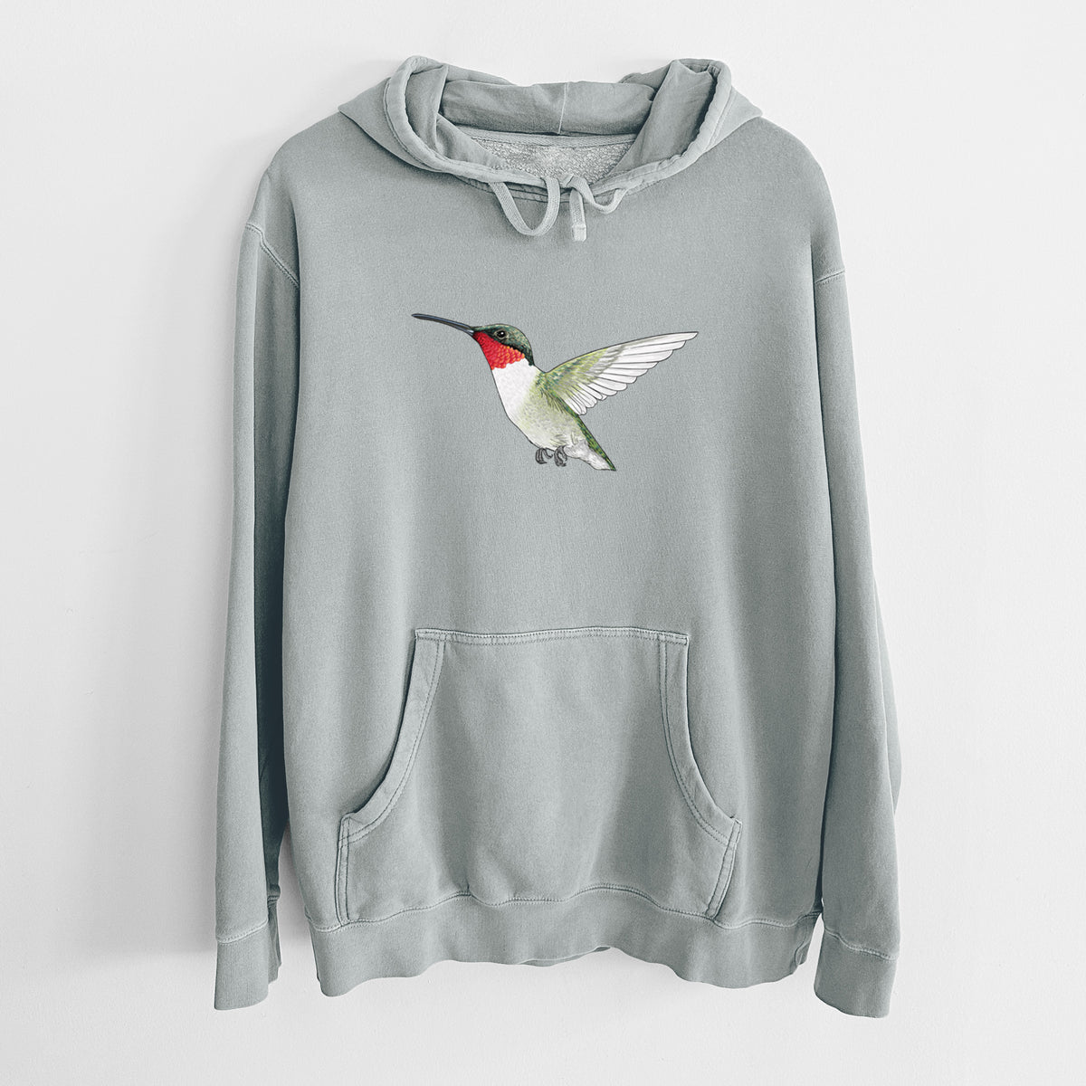 Vibrant Ruby-throated Hummingbird - Archilochus colubris - Unisex Pigment Dyed Hoodie