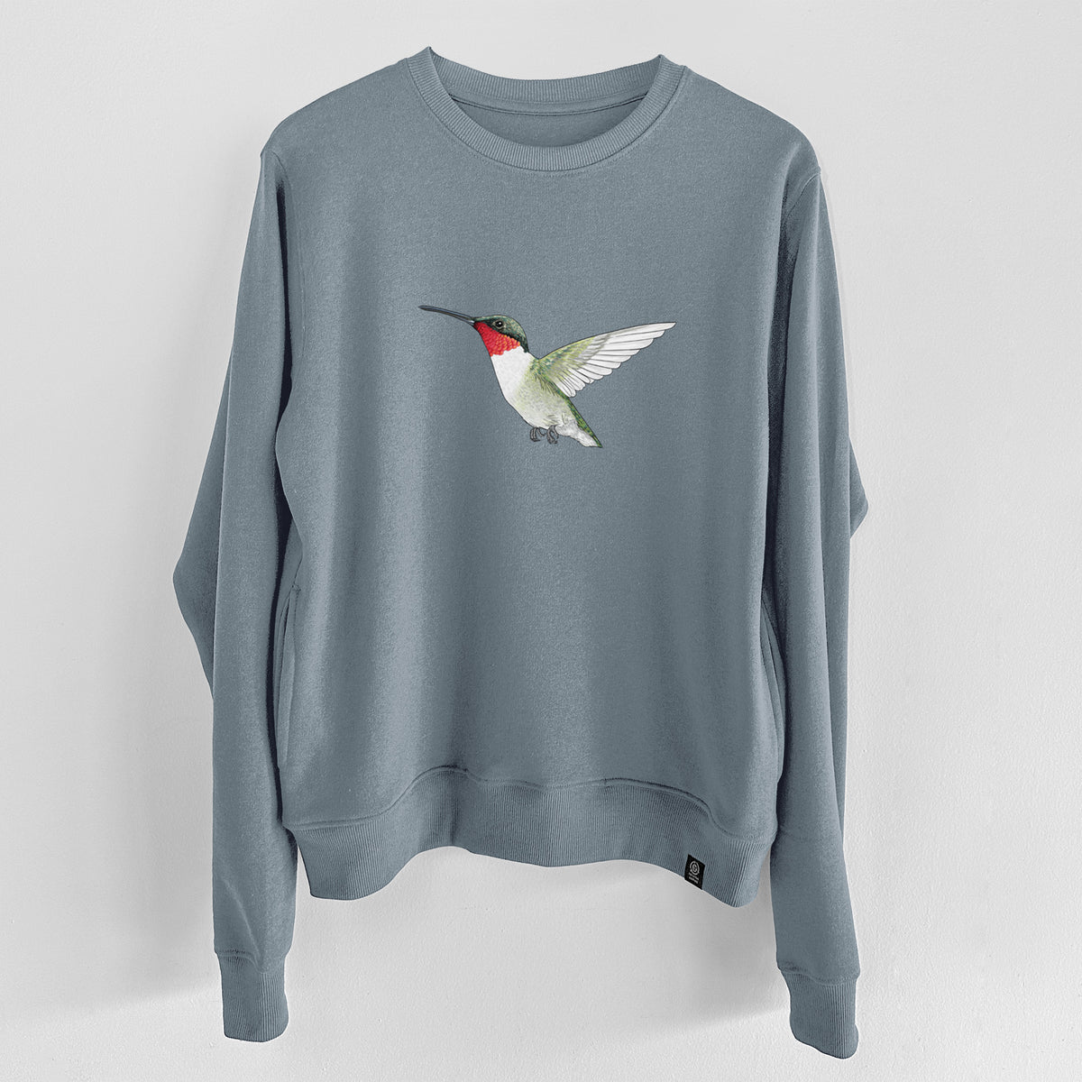 Vibrant Ruby-throated Hummingbird - Archilochus colubris  - Unisex Reclaimed Crewneck Sweatshirt