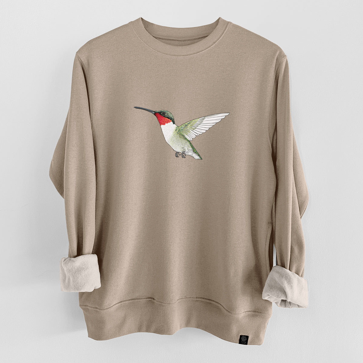 Vibrant Ruby-throated Hummingbird - Archilochus colubris  - Unisex Reclaimed Crewneck Sweatshirt