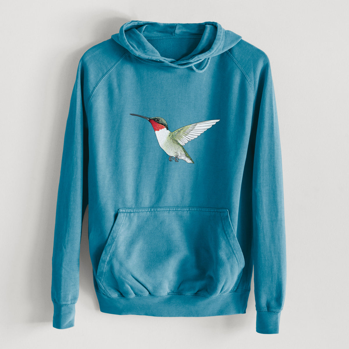 Vibrant Ruby-throated Hummingbird - Archilochus colubris  - Mid-Weight Unisex Vintage 100% Cotton Hoodie