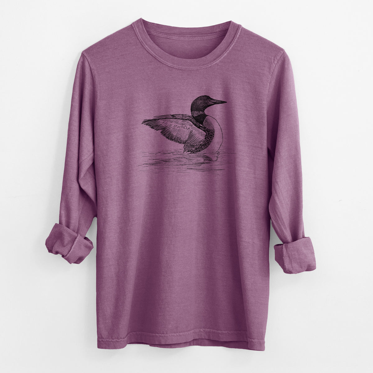 Common Loon - Gavia immer - Men&#39;s Heavyweight 100% Cotton Long Sleeve