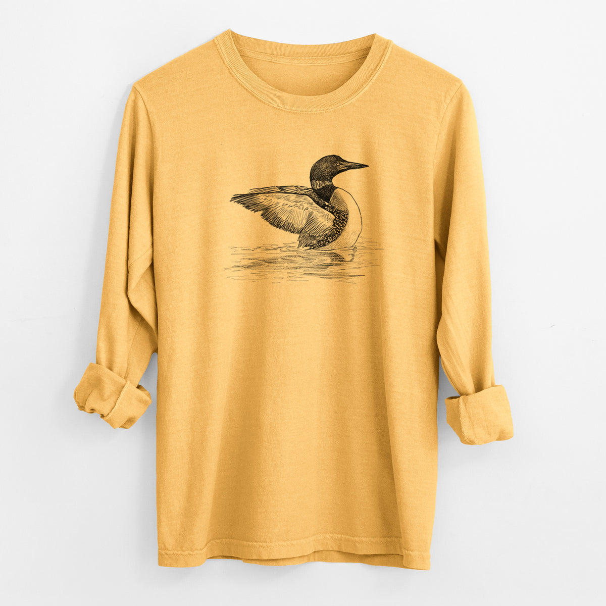 Common Loon - Gavia immer - Men&#39;s Heavyweight 100% Cotton Long Sleeve