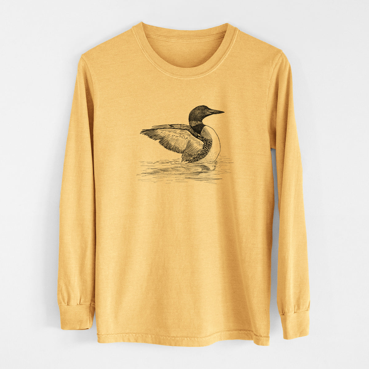 Common Loon - Gavia immer - Men&#39;s Heavyweight 100% Cotton Long Sleeve