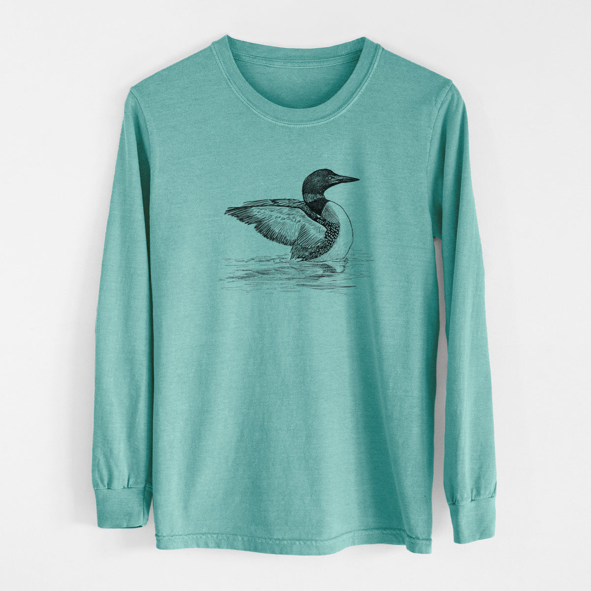 Common Loon - Gavia immer - Men&#39;s Heavyweight 100% Cotton Long Sleeve