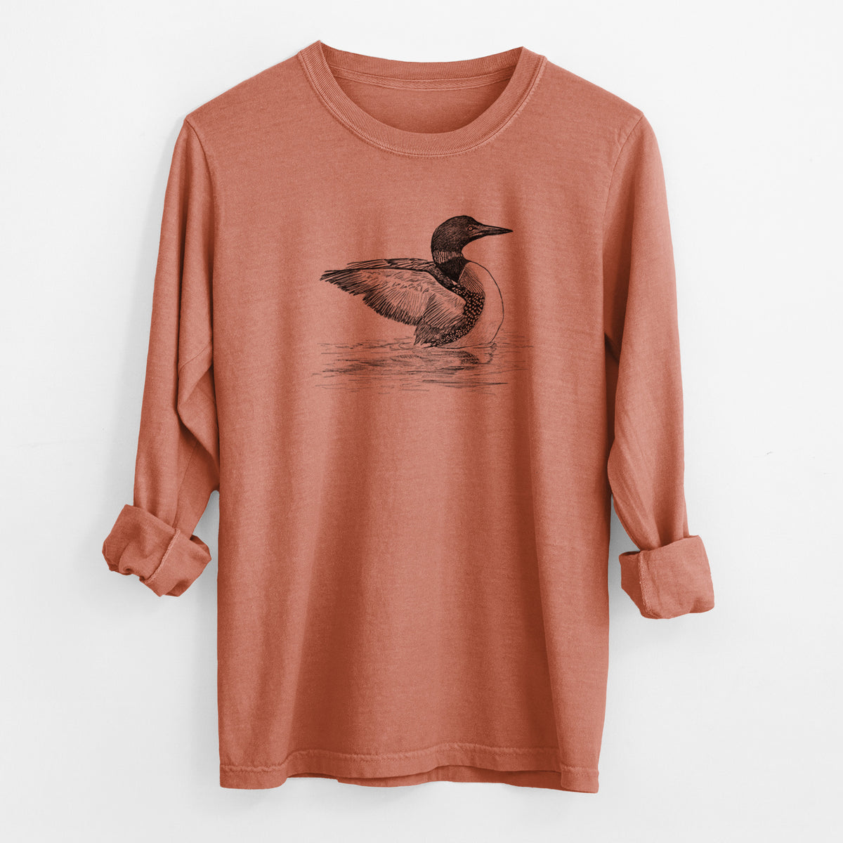 Common Loon - Gavia immer - Men&#39;s Heavyweight 100% Cotton Long Sleeve