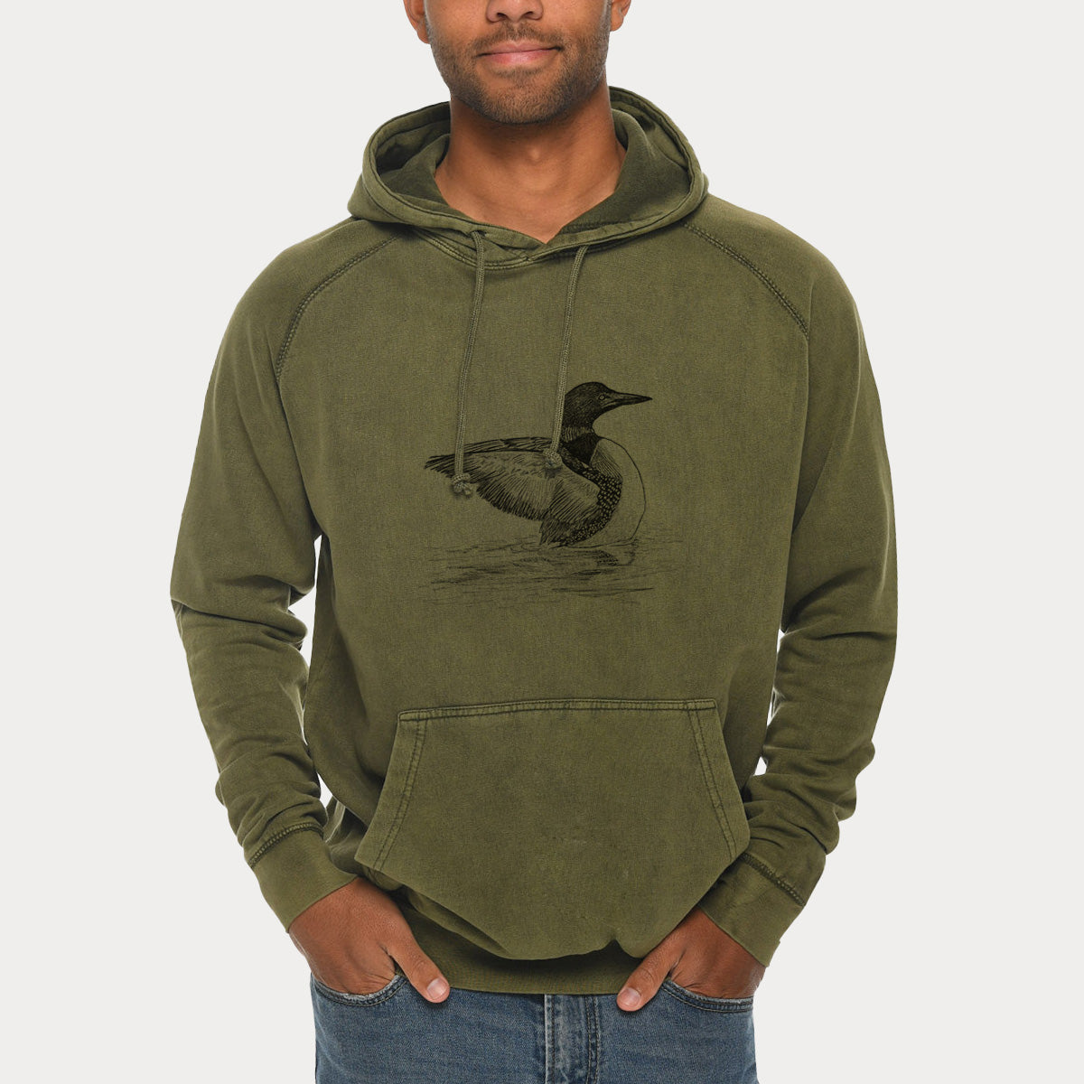 Common Loon - Gavia immer  - Mid-Weight Unisex Vintage 100% Cotton Hoodie
