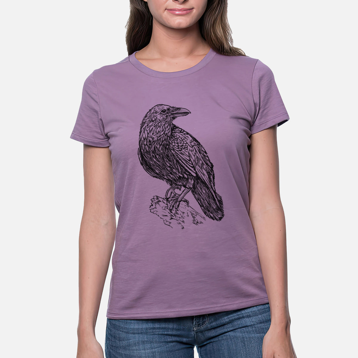 CLOSEOUT - Corvus corax - Common Raven - Women&#39;s Crewneck - Made in USA - 100% Organic Cotton