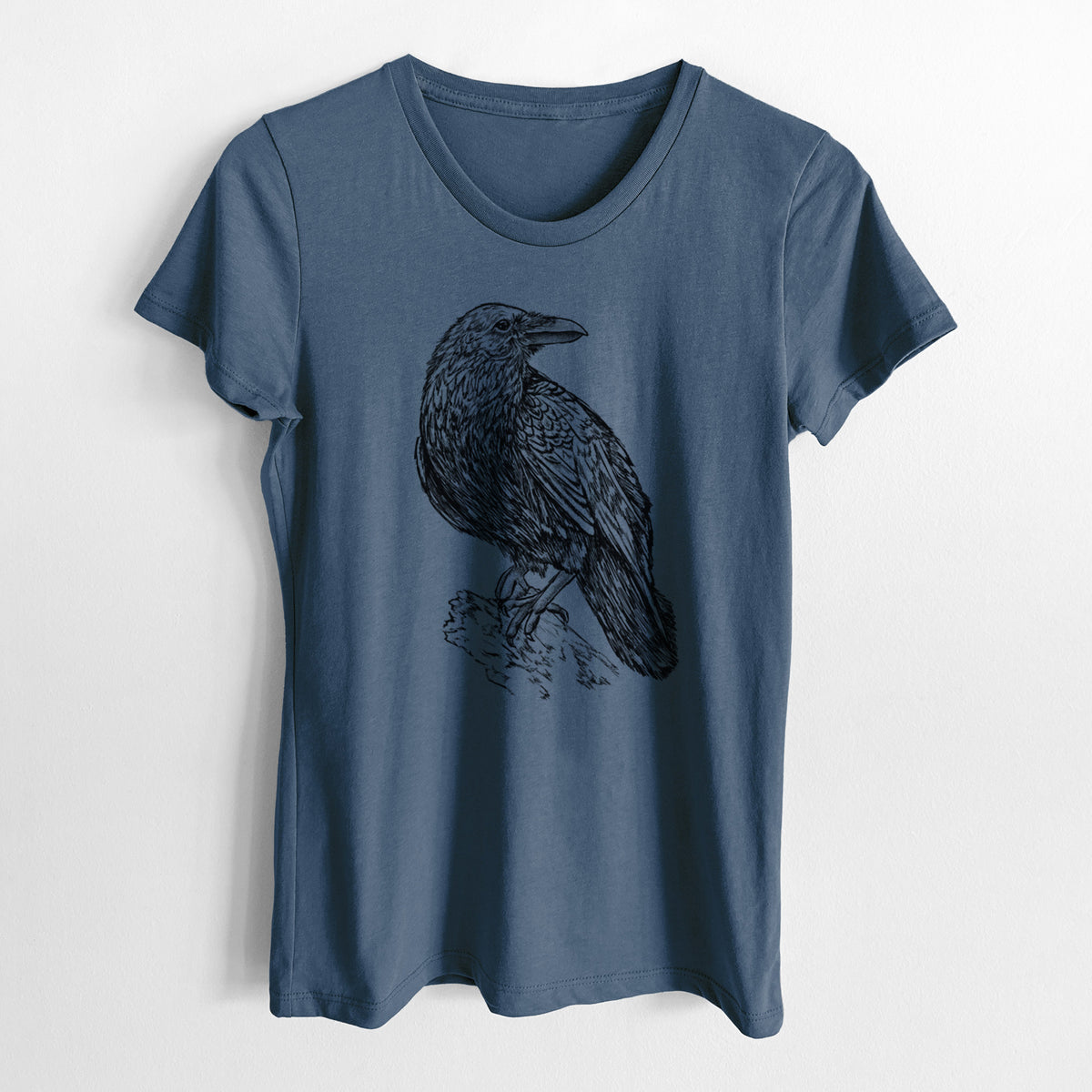 CLOSEOUT - Corvus corax - Common Raven - Women&#39;s Crewneck - Made in USA - 100% Organic Cotton