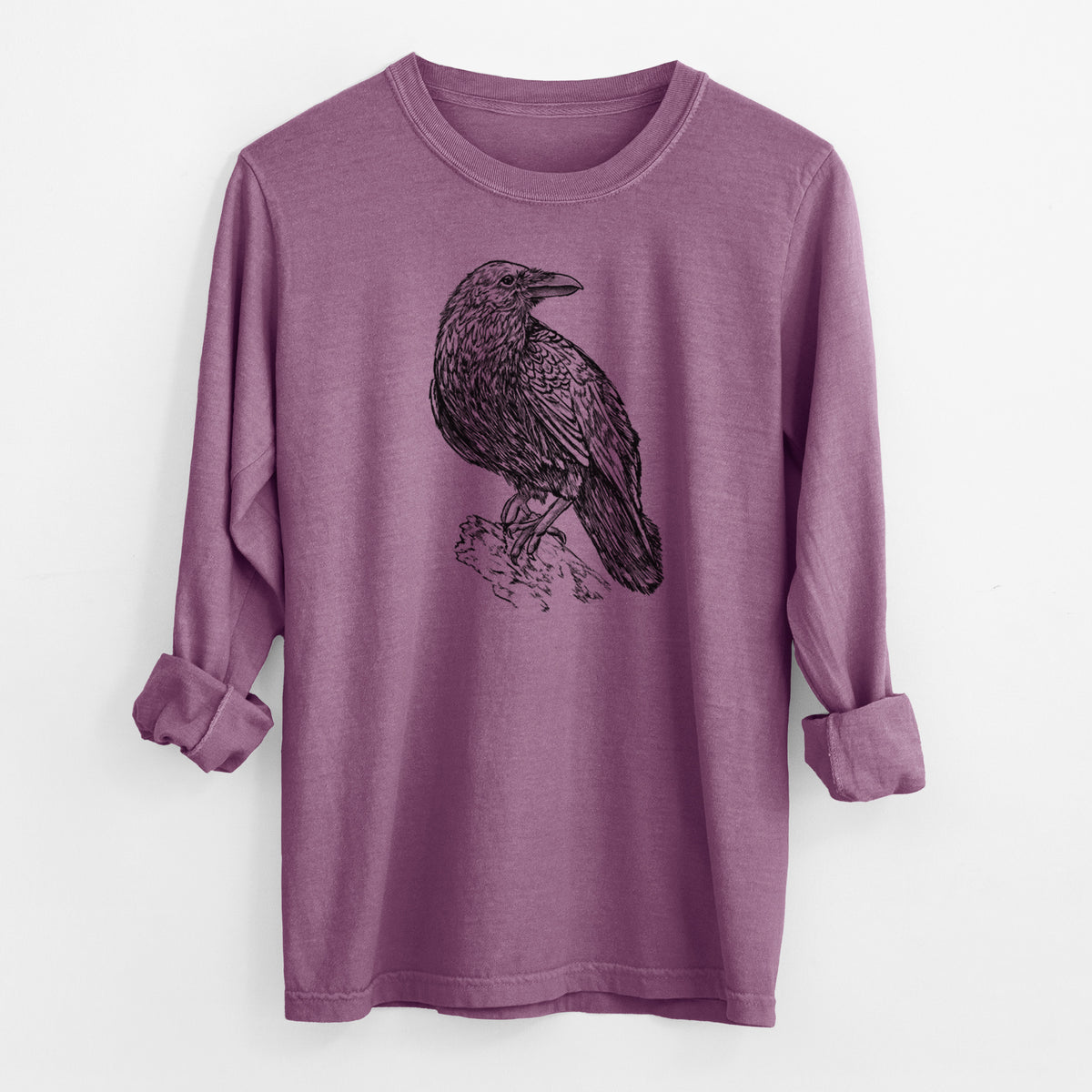 Common Raven - Corvus corax - Men&#39;s Heavyweight 100% Cotton Long Sleeve