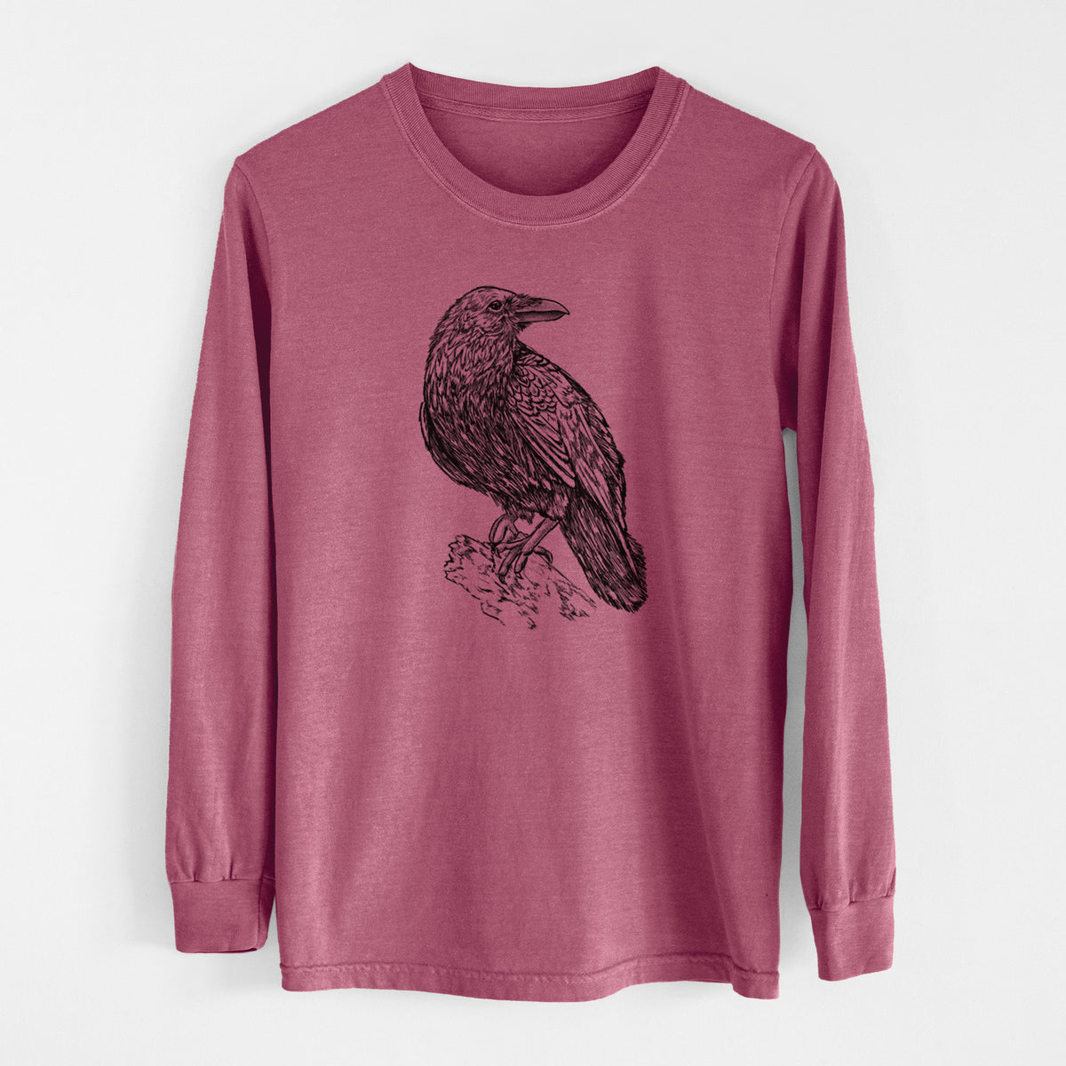 Common Raven - Corvus corax - Men&#39;s Heavyweight 100% Cotton Long Sleeve