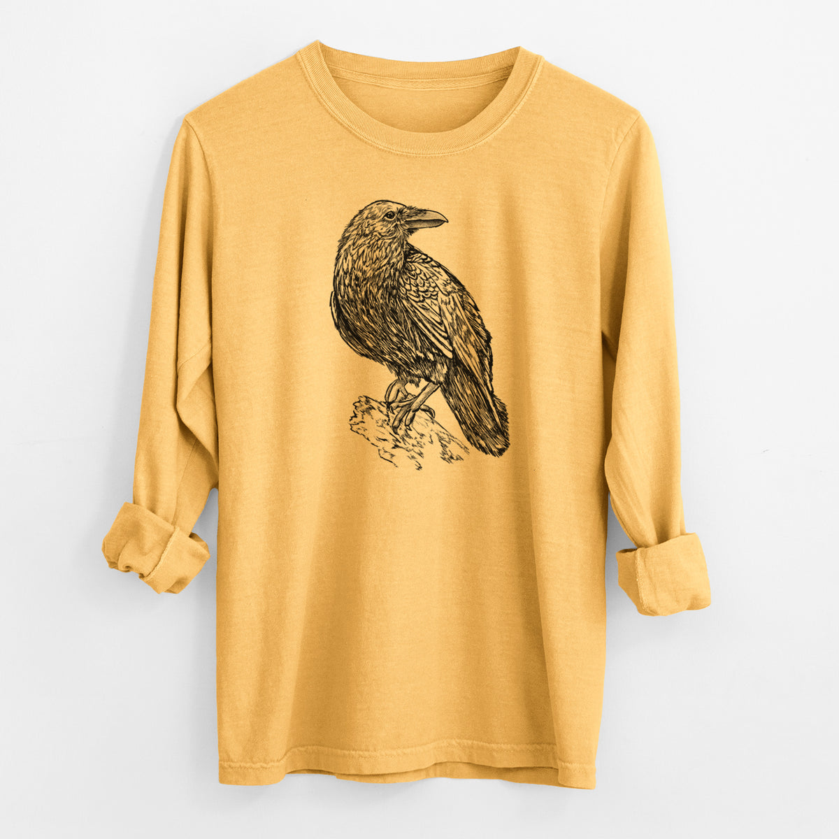 Common Raven - Corvus corax - Men&#39;s Heavyweight 100% Cotton Long Sleeve