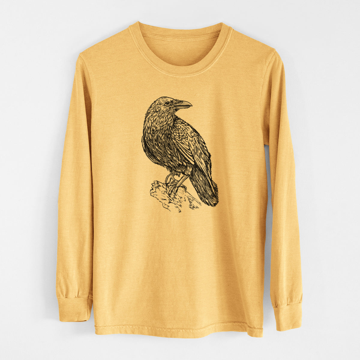 Common Raven - Corvus corax - Men&#39;s Heavyweight 100% Cotton Long Sleeve