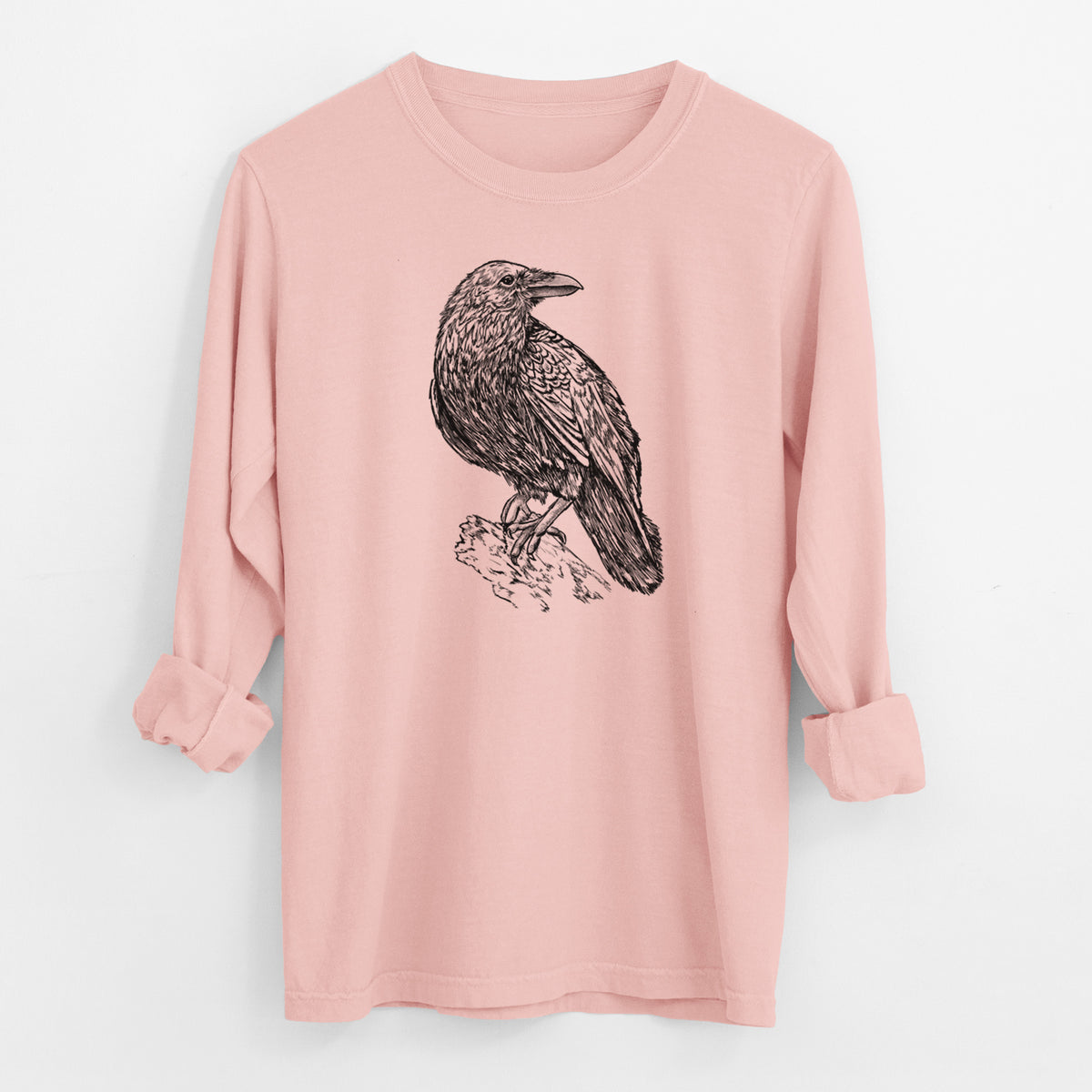 Common Raven - Corvus corax - Men&#39;s Heavyweight 100% Cotton Long Sleeve