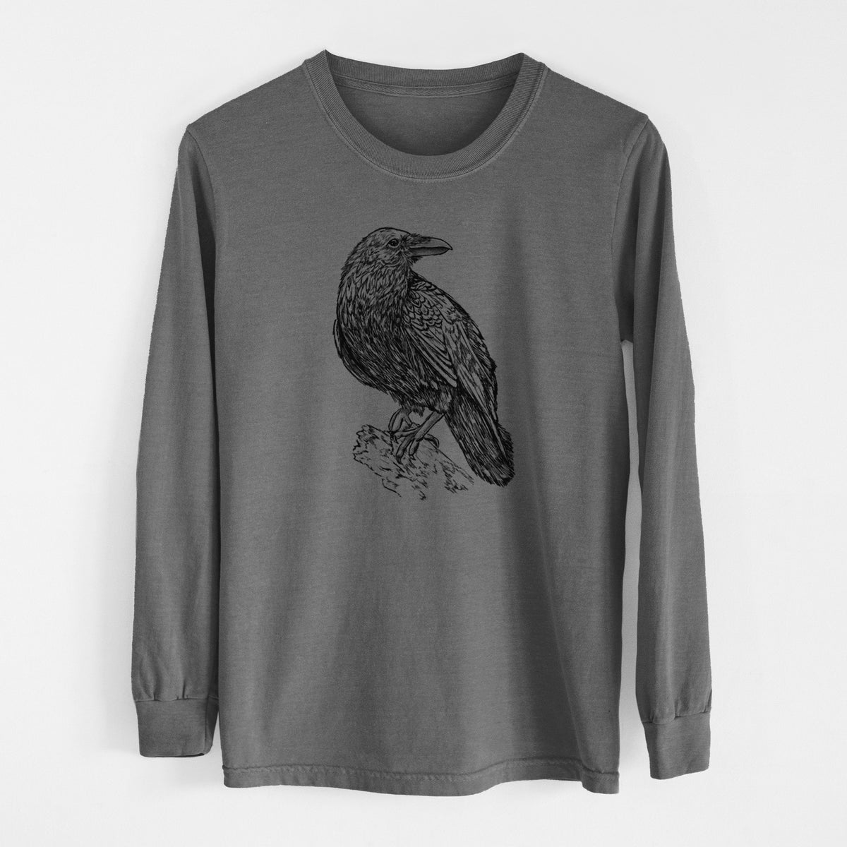 Common Raven - Corvus corax - Men&#39;s Heavyweight 100% Cotton Long Sleeve