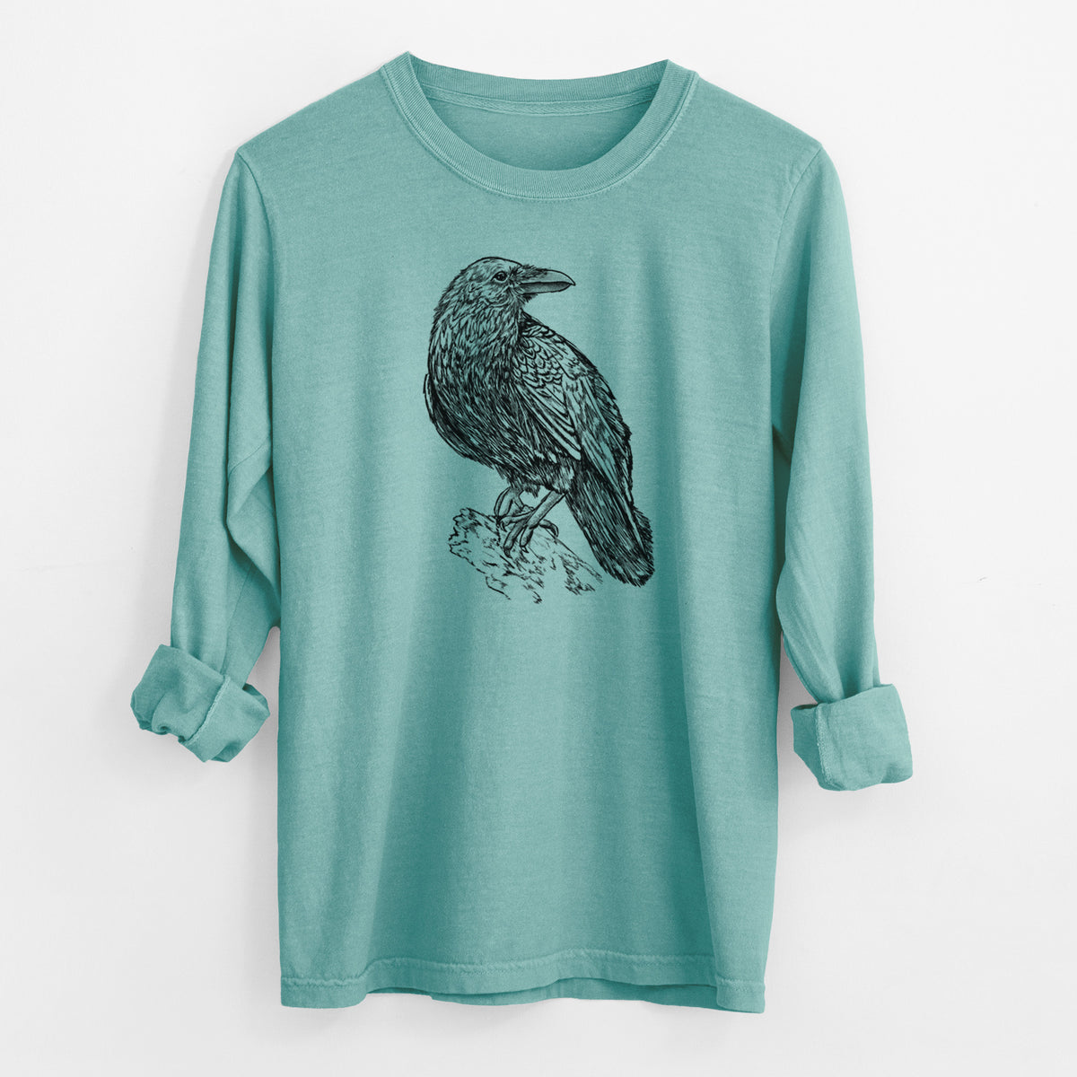 Common Raven - Corvus corax - Men&#39;s Heavyweight 100% Cotton Long Sleeve