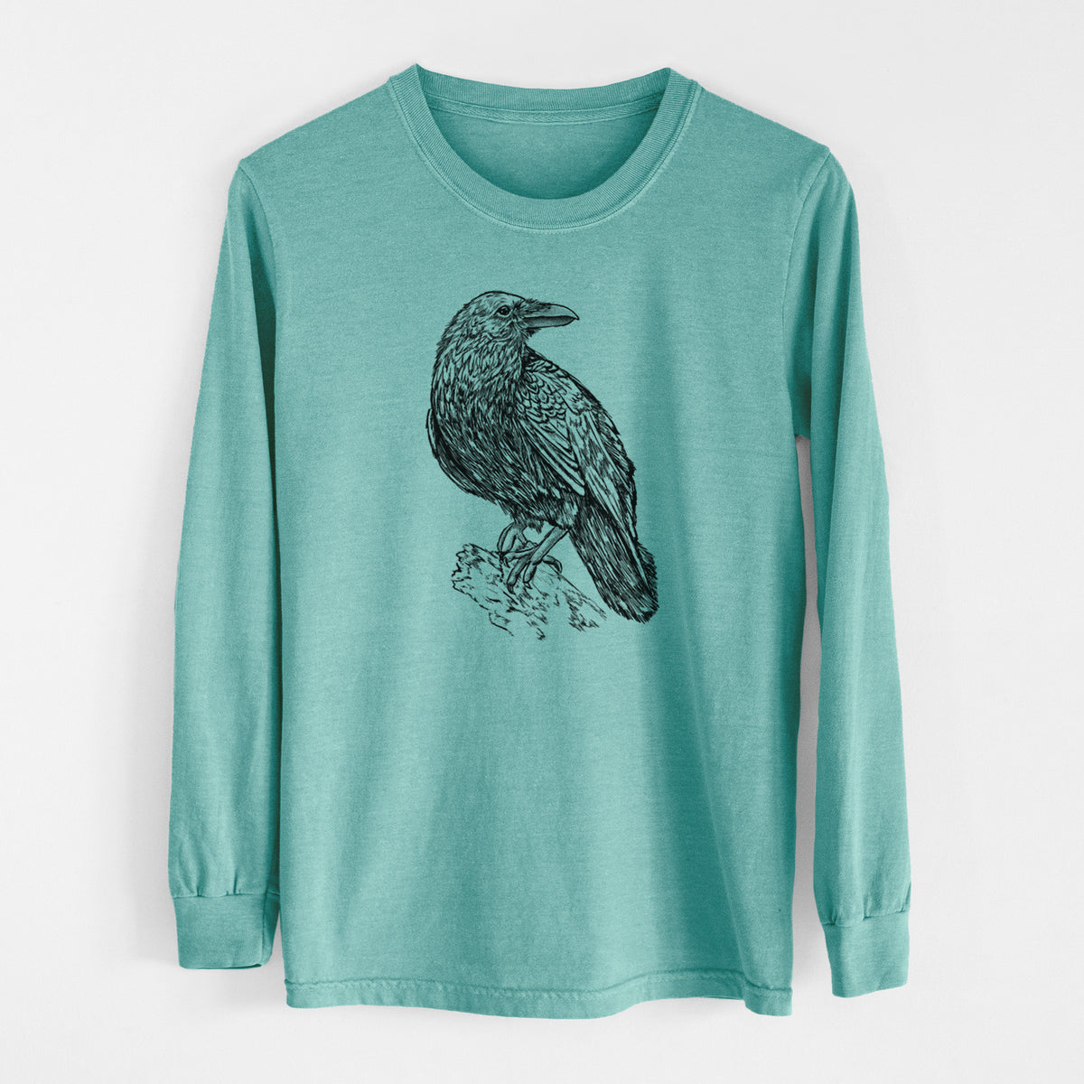 Common Raven - Corvus corax - Men&#39;s Heavyweight 100% Cotton Long Sleeve