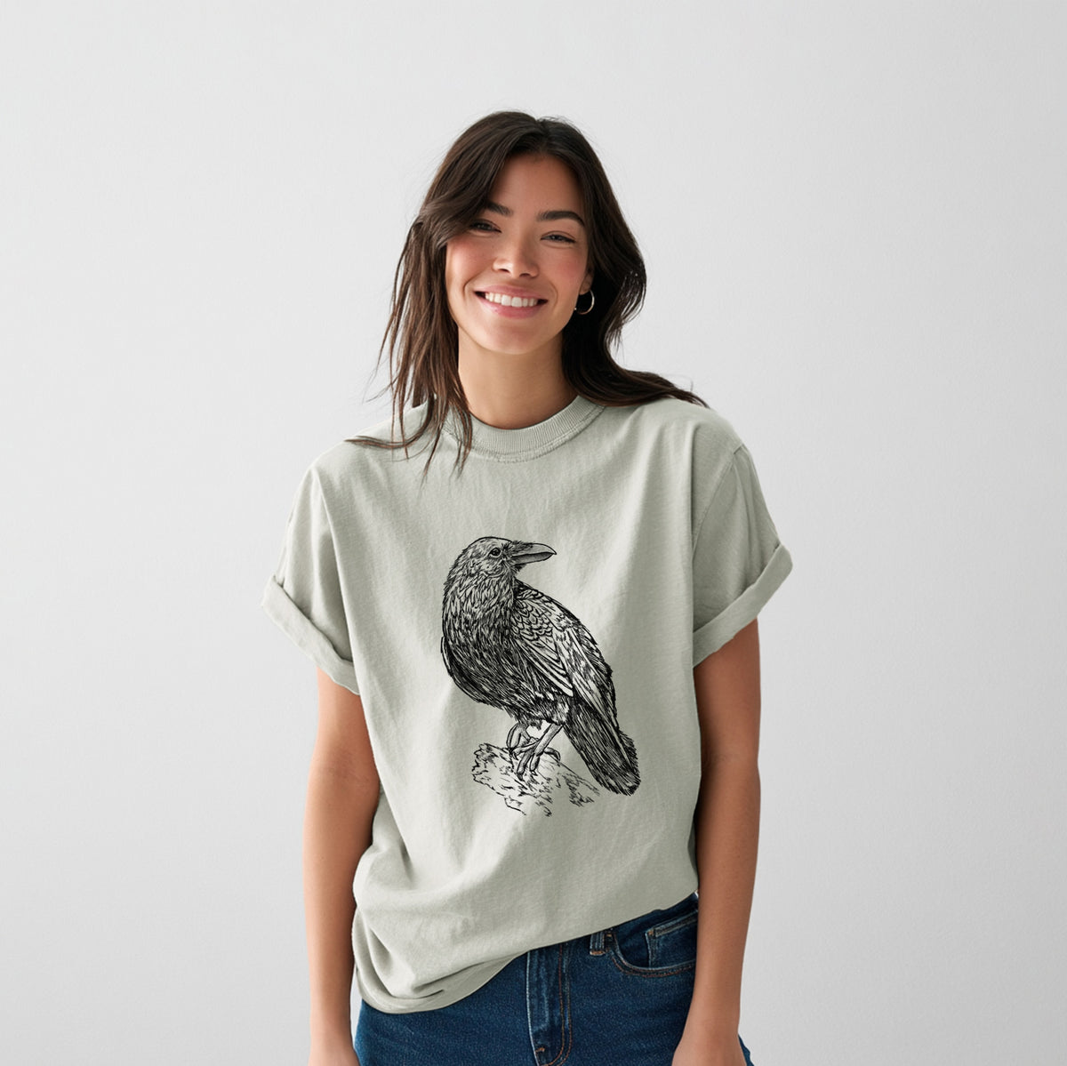 Corvus corax - Common Raven - Heavyweight Men&#39;s 100% Organic Cotton Tee