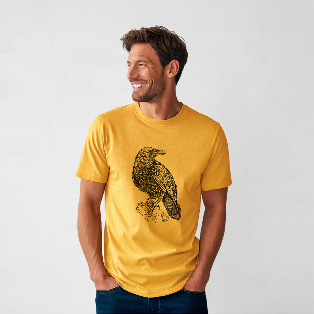 Corvus corax - Common Raven - Heavyweight Men&#39;s 100% Organic Cotton Tee