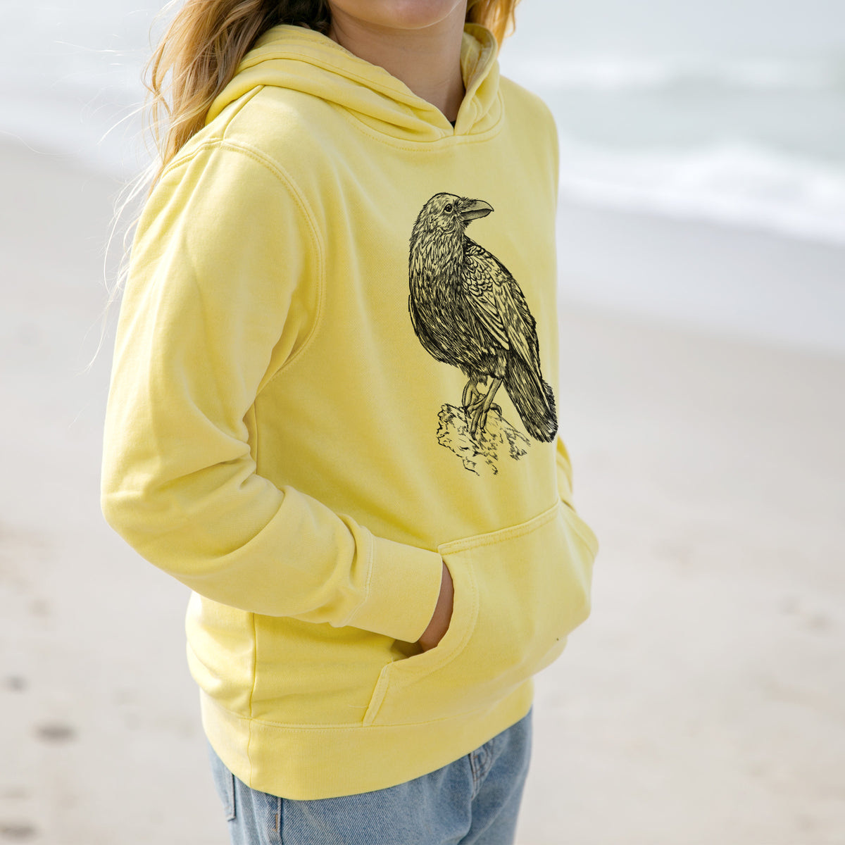 Common Raven - Corvus corax - Youth Pigment Dyed Hoodie