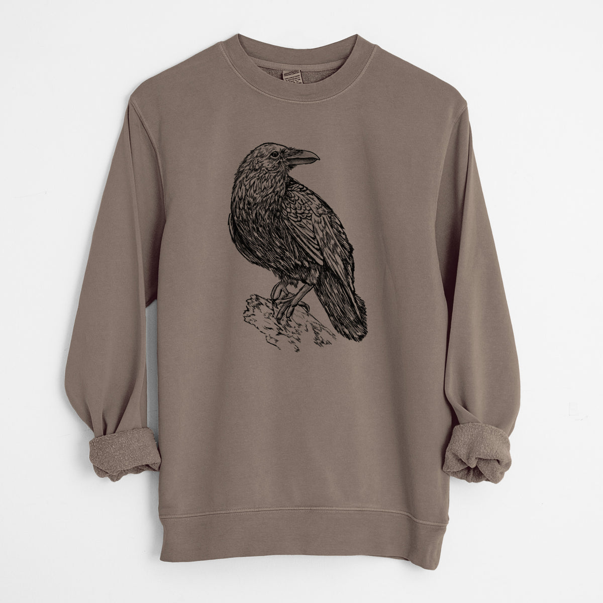 Corvus corax - Common Raven - Unisex Pigment Dyed Crew Sweatshirt in Espresso Brown Color