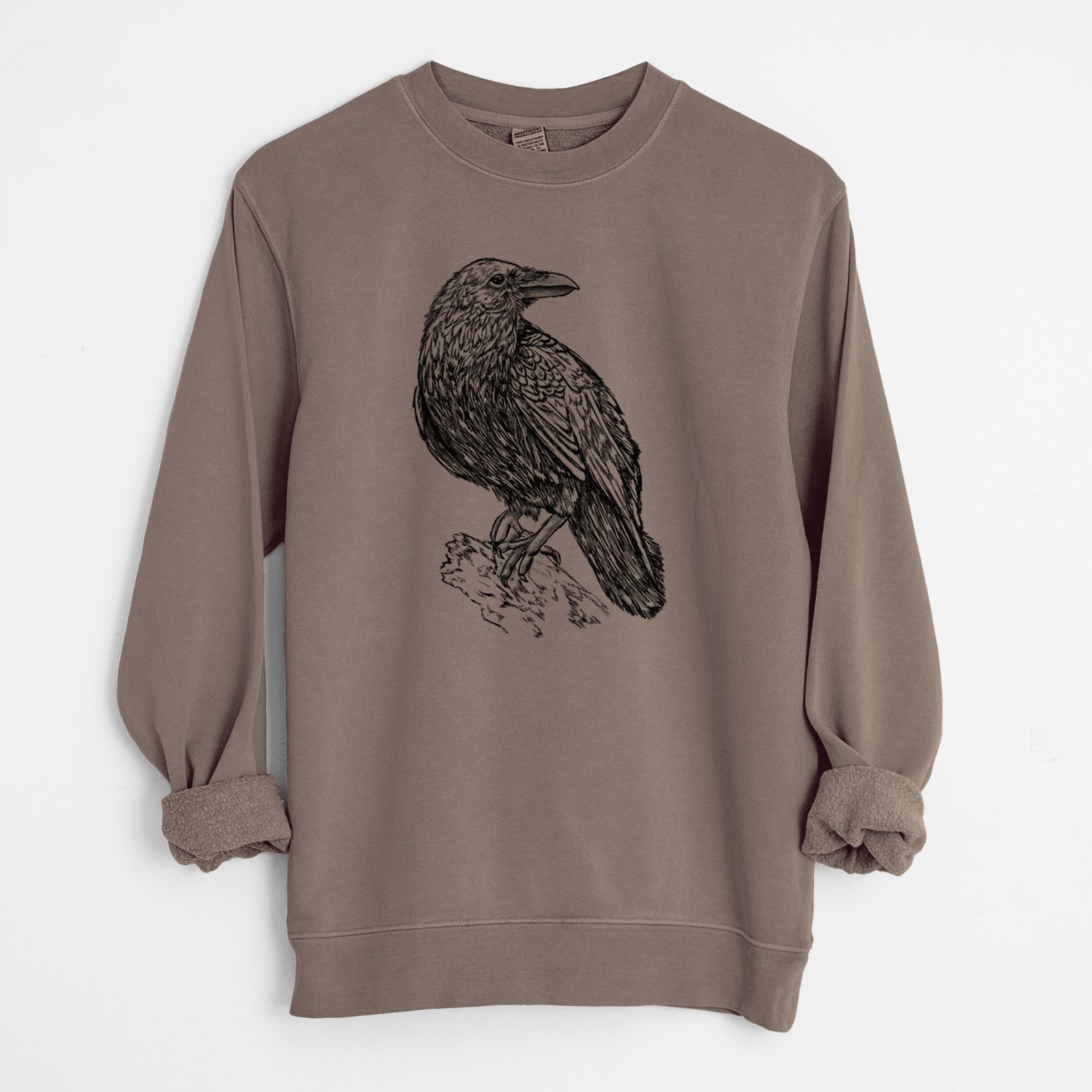 Corvus corax - Common Raven - Unisex Pigment Dyed Crew Sweatshirt in Espresso Brown Color