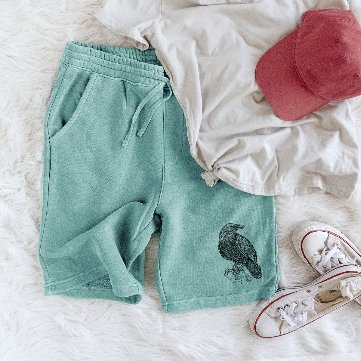 Corvus corax - Common Raven - Unisex Pigment Dyed Shorts
