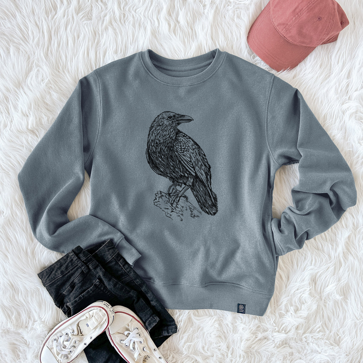 Corvus corax - Common Raven  - Unisex Reclaimed Crewneck Sweatshirt