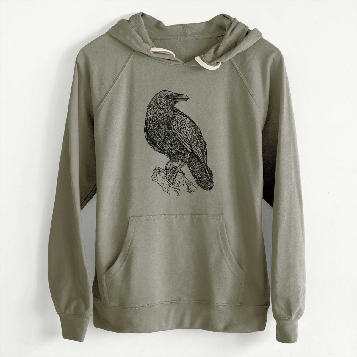 CLEARANCE - Corvus corax - Common Raven  - Unisex Slim Fit Loopback Terry Hoodie