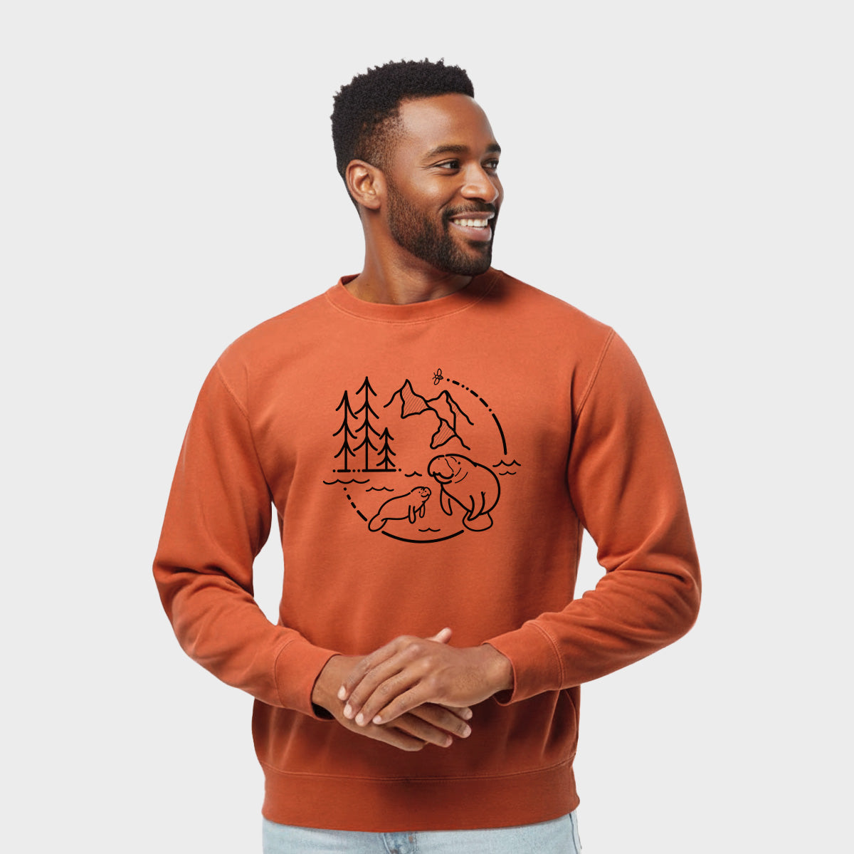 It&#39;s All Connected - Manatee - Unisex Pigment Dyed Crew Sweatshirt