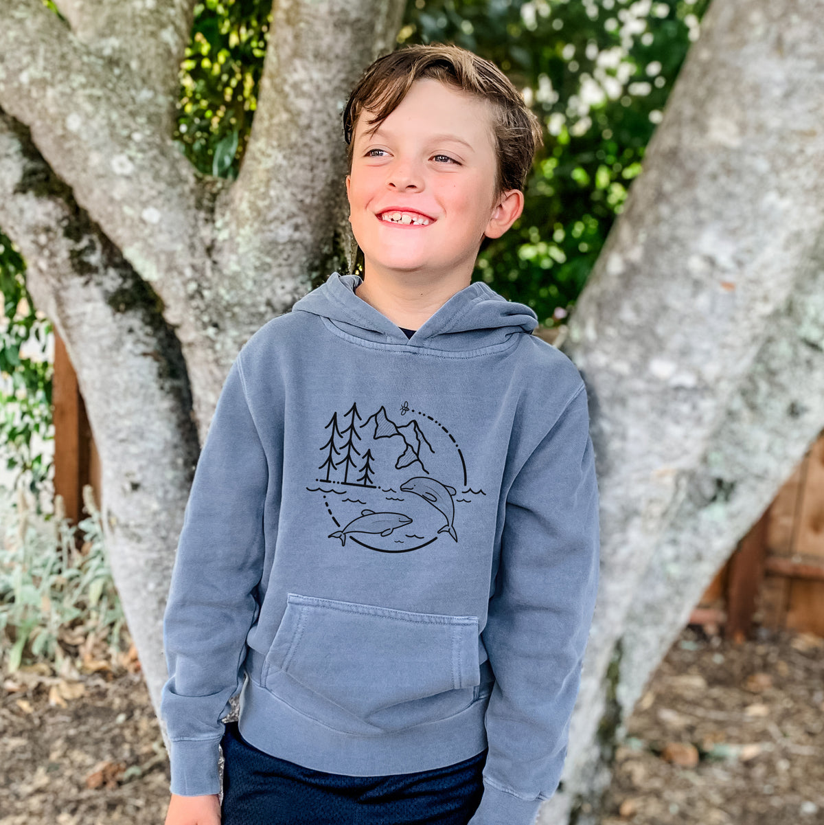 It&#39;s All Connected - Maui Dolphins - Youth Pigment Dyed Hoodie