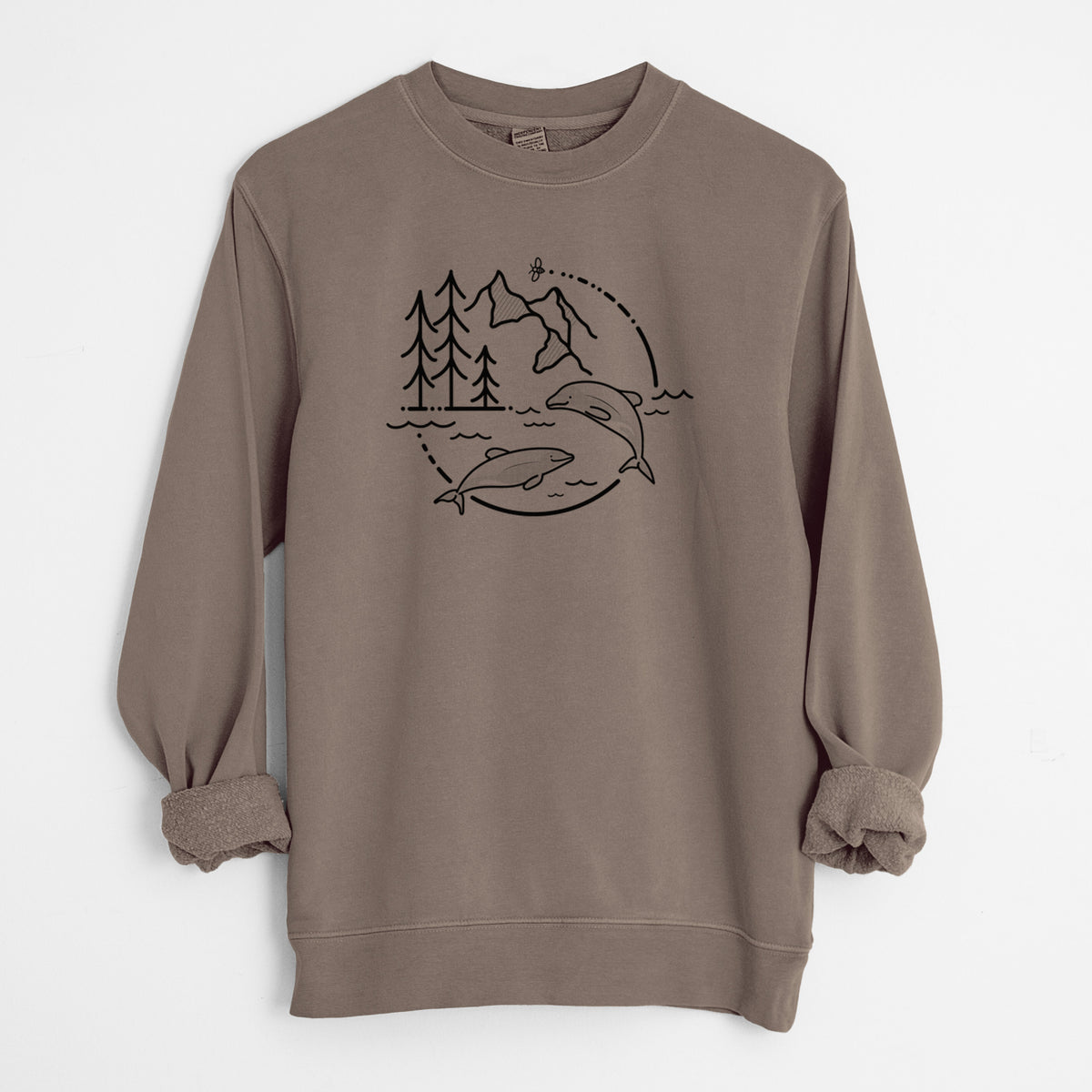 It's All Connected - Maui Dolphins - Unisex Pigment Dyed Crew Sweatshirt in Espresso Brown Color