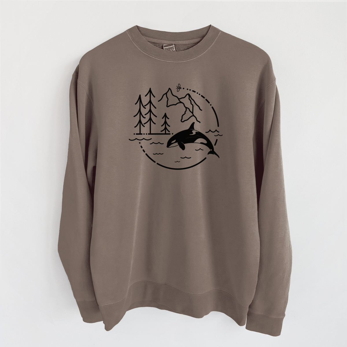 It's All Connected - Orca - Unisex Pigment Dyed Crew Sweatshirt in Espresso Brown Color