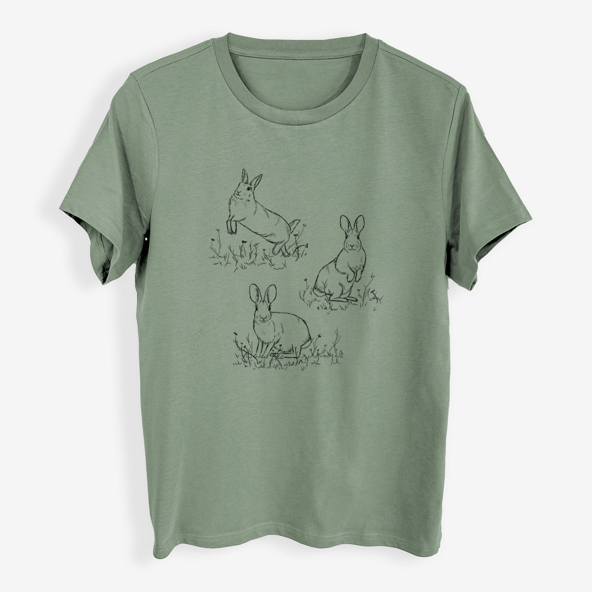 Eastern Cottontail Rabbit Trio - Sylvilagus floridanus - Womens Everyday Maple Tee