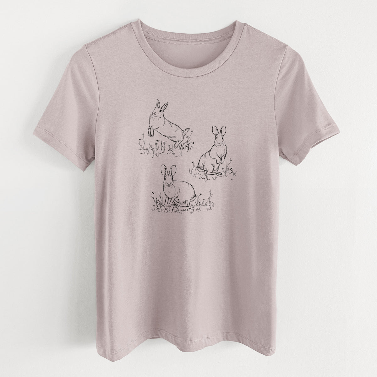 Eastern Cottontail Rabbit Trio - Sylvilagus floridanus - Women&#39;s Lightweight Relaxed Fit 100% Cotton Crewneck