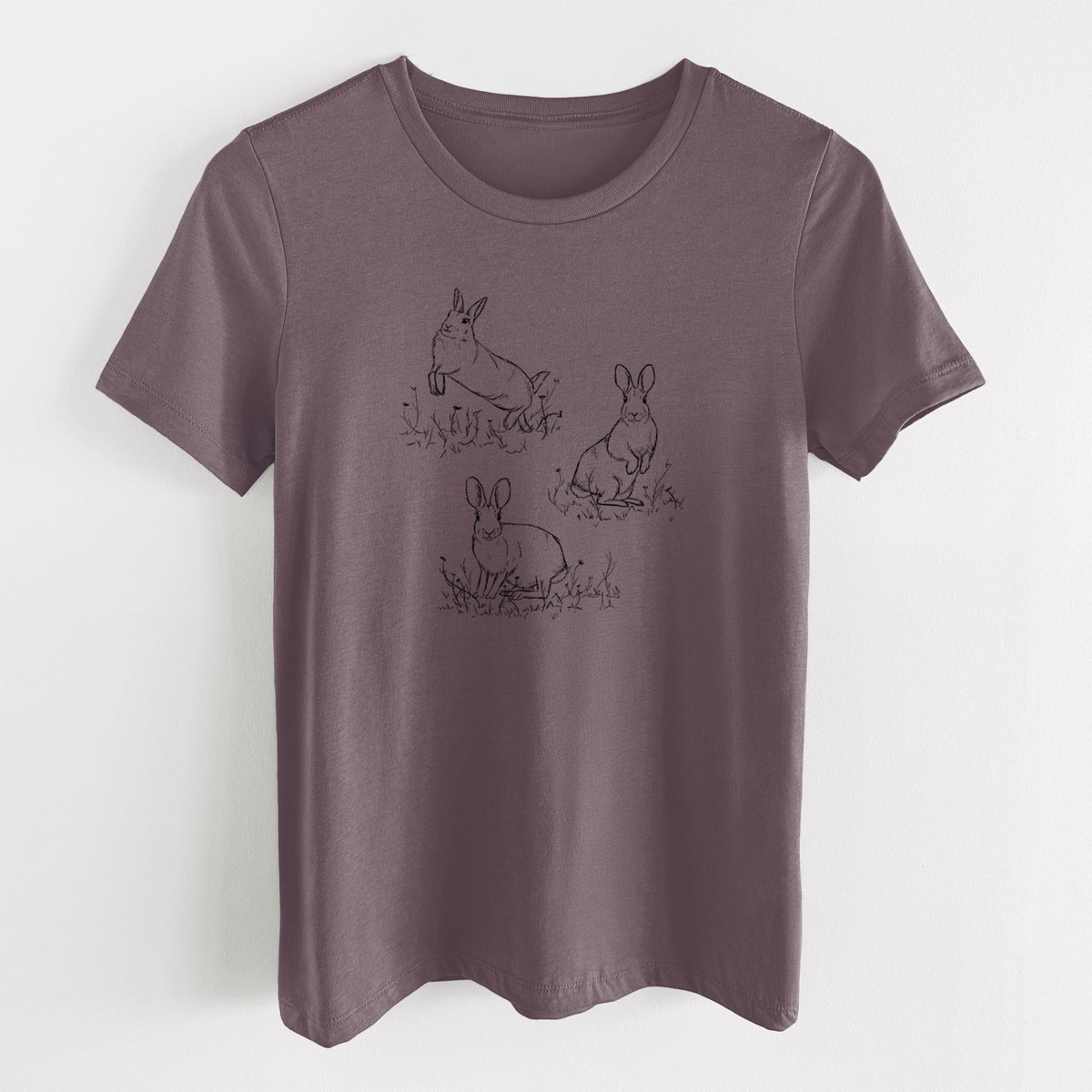 Eastern Cottontail Rabbit Trio - Sylvilagus floridanus - Women&#39;s Lightweight Relaxed Fit 100% Cotton Crewneck