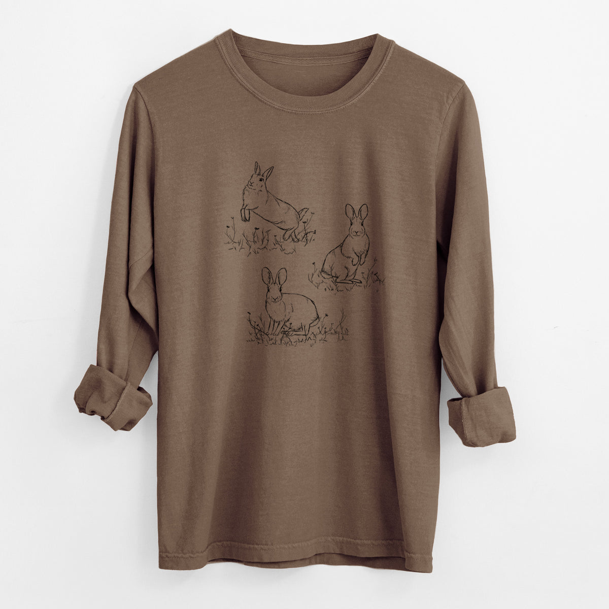 Eastern Cottontail Rabbit Trio - Sylvilagus floridanus - Unisex Comfort Colors 100% Cotton Long Sleeve