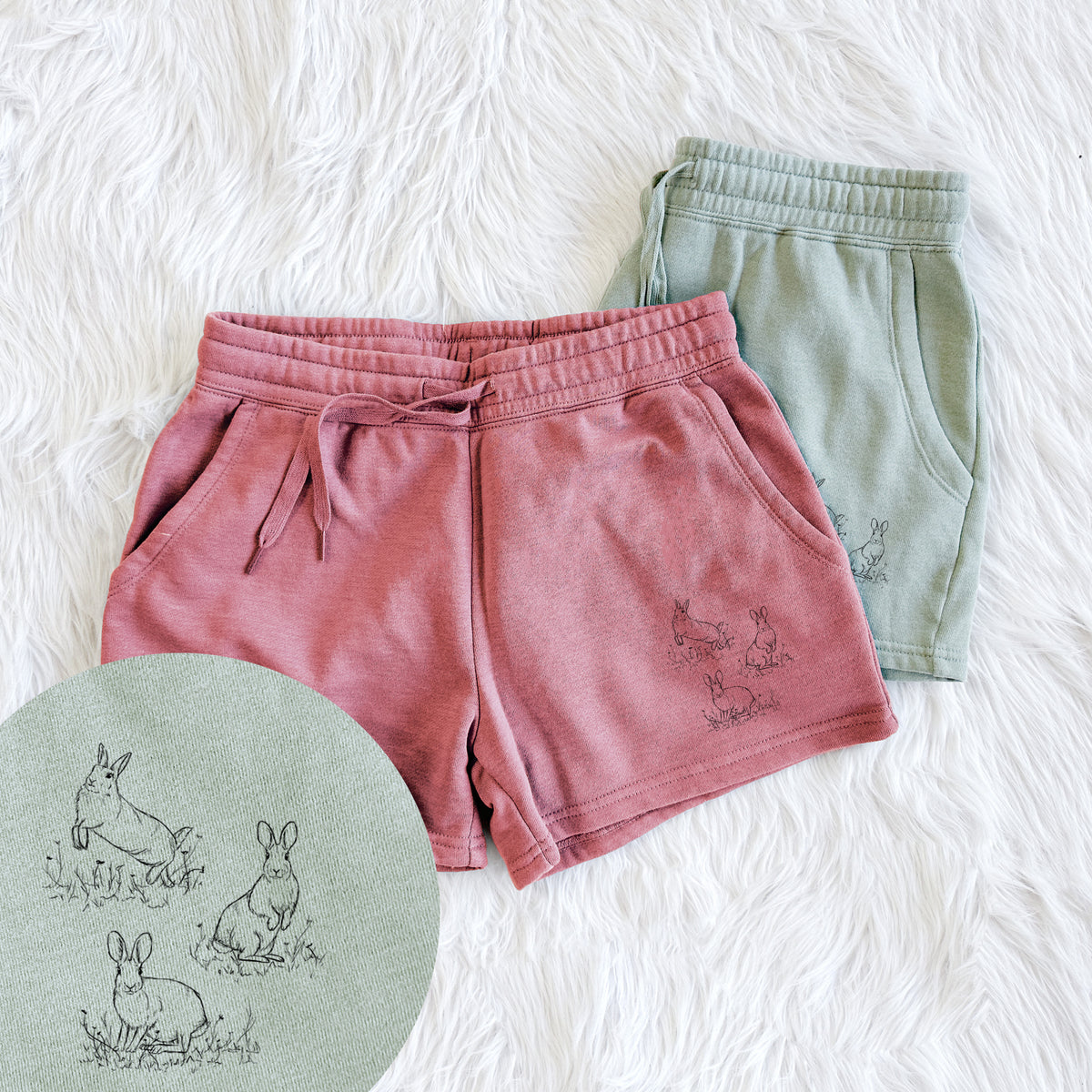 Eastern Cottontail Rabbit Trio - Sylvilagus floridanus - Women&#39;s Cali Wave Shorts
