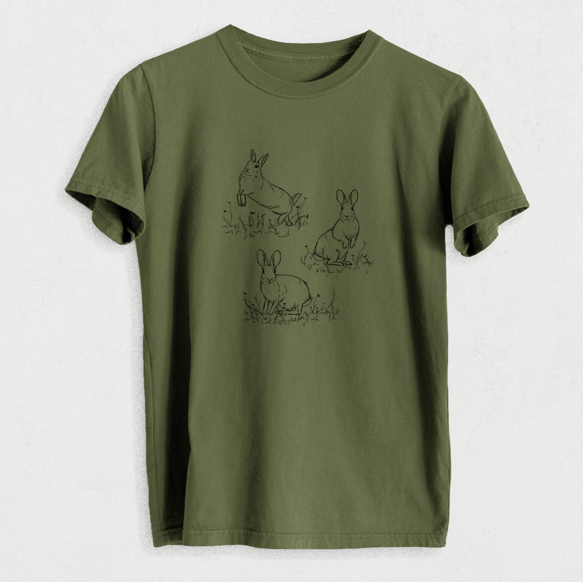 Eastern Cottontail Rabbit Trio - Sylvilagus floridanus - Heavyweight Men&#39;s 100% Organic Cotton Tee