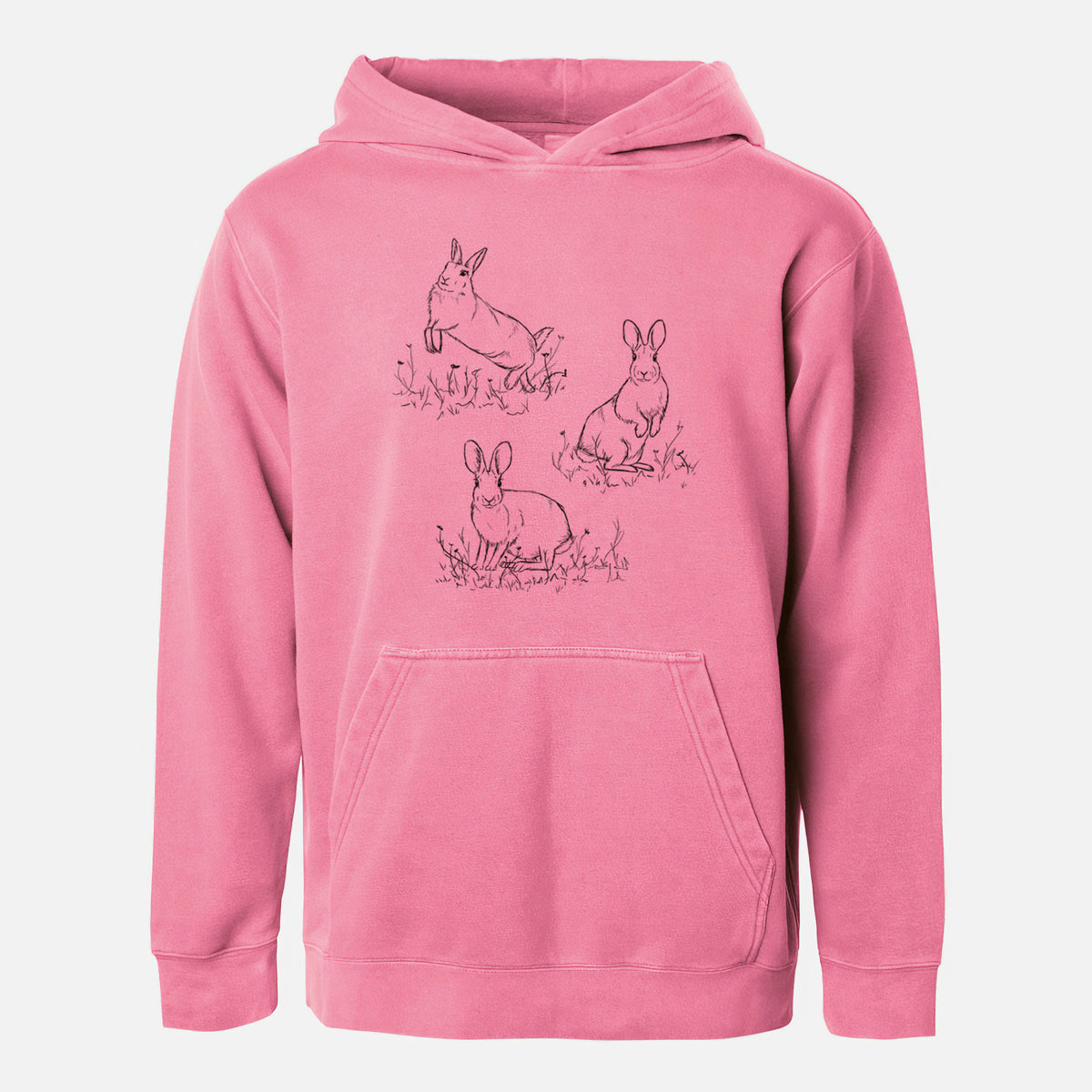 Eastern Cottontail Rabbit Trio - Sylvilagus floridanus - Youth Pigment Dyed Hoodie