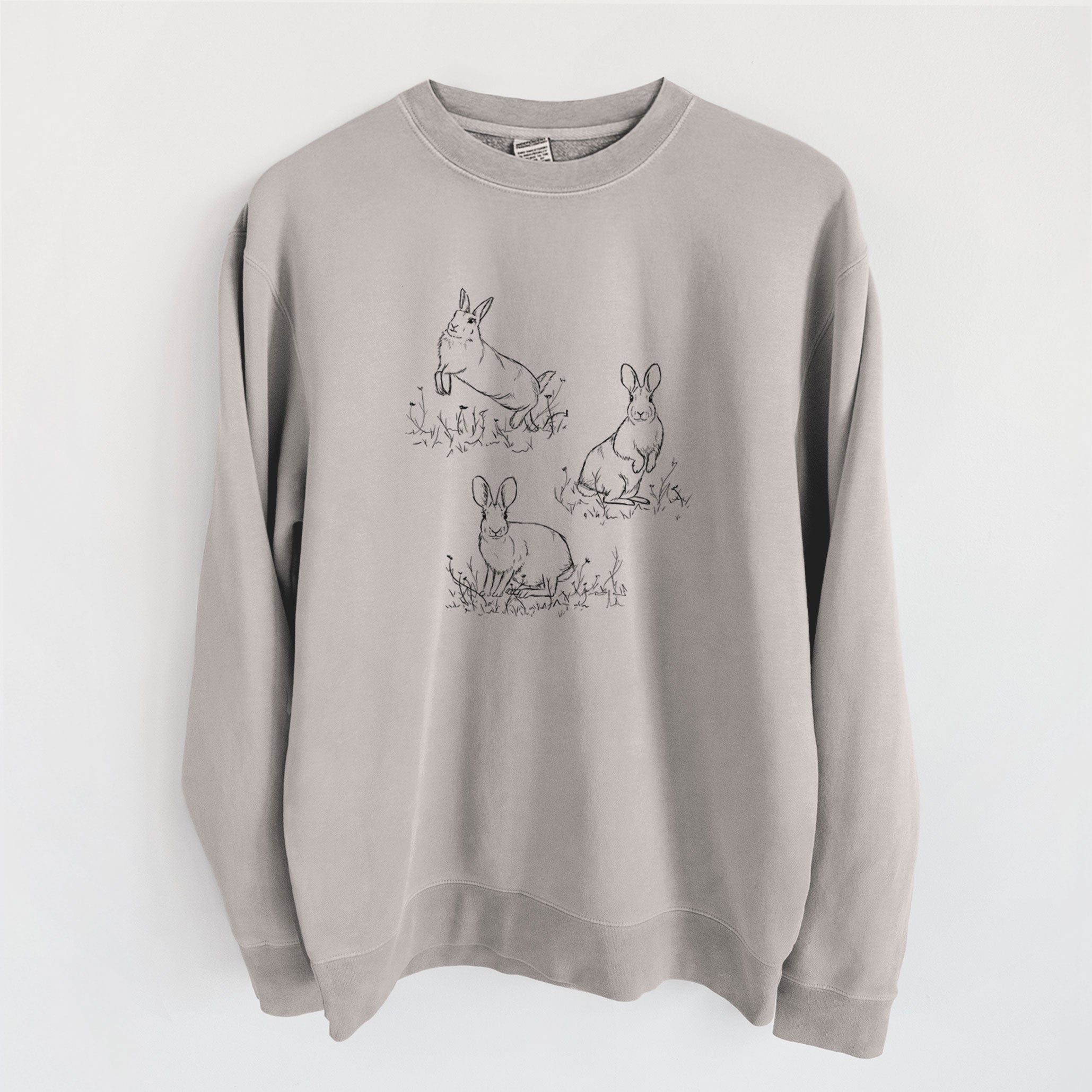 Eastern Cottontail Rabbit Trio - Sylvilagus floridanus - Unisex Pigment Dyed Crew Sweatshirt