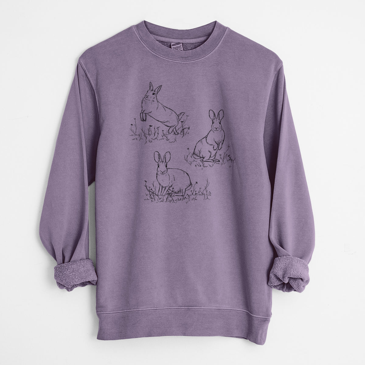 Eastern Cottontail Rabbit Trio - Sylvilagus floridanus - Unisex Pigment Dyed Crew Sweatshirt