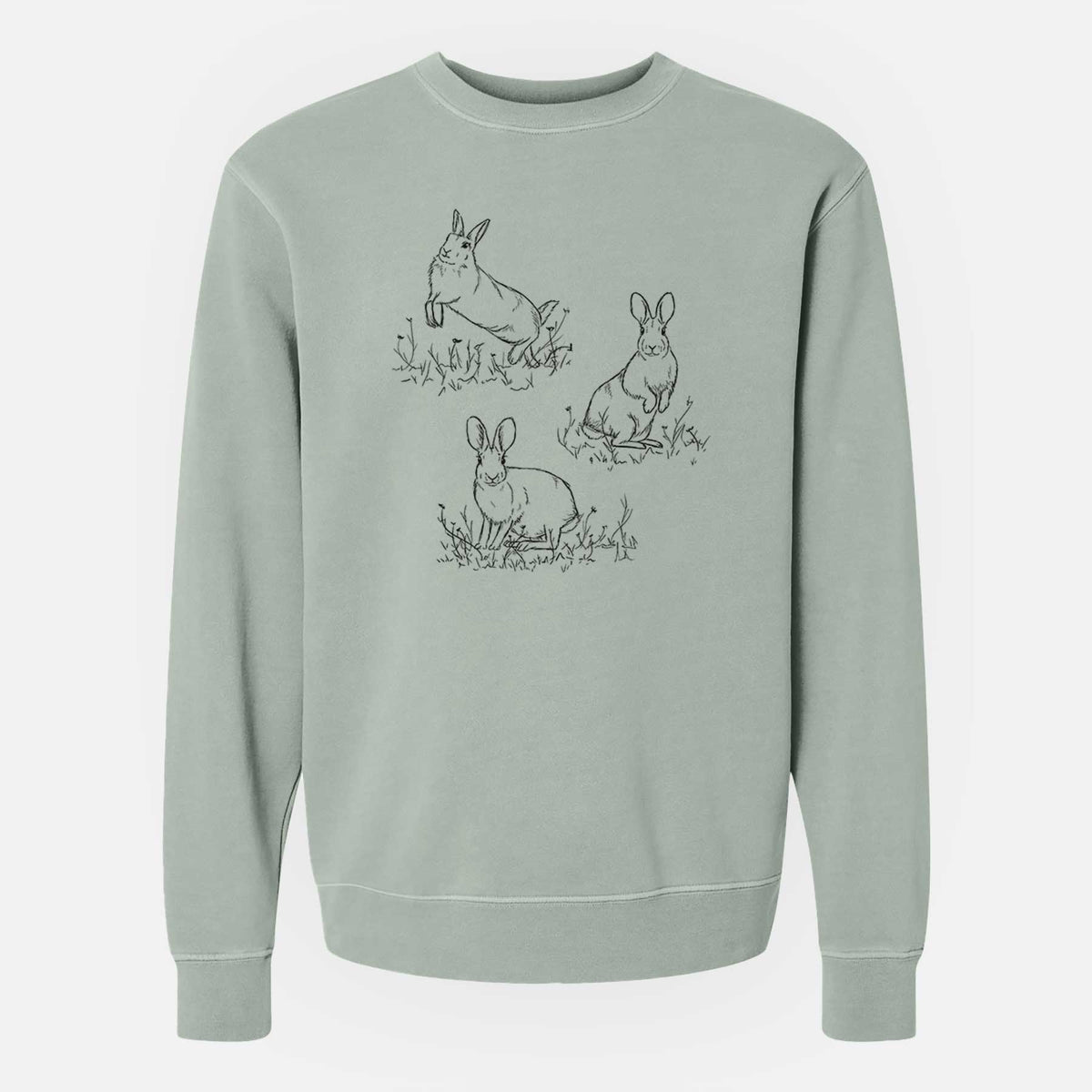 Eastern Cottontail Rabbit Trio - Sylvilagus floridanus - Unisex Pigment Dyed Crew Sweatshirt