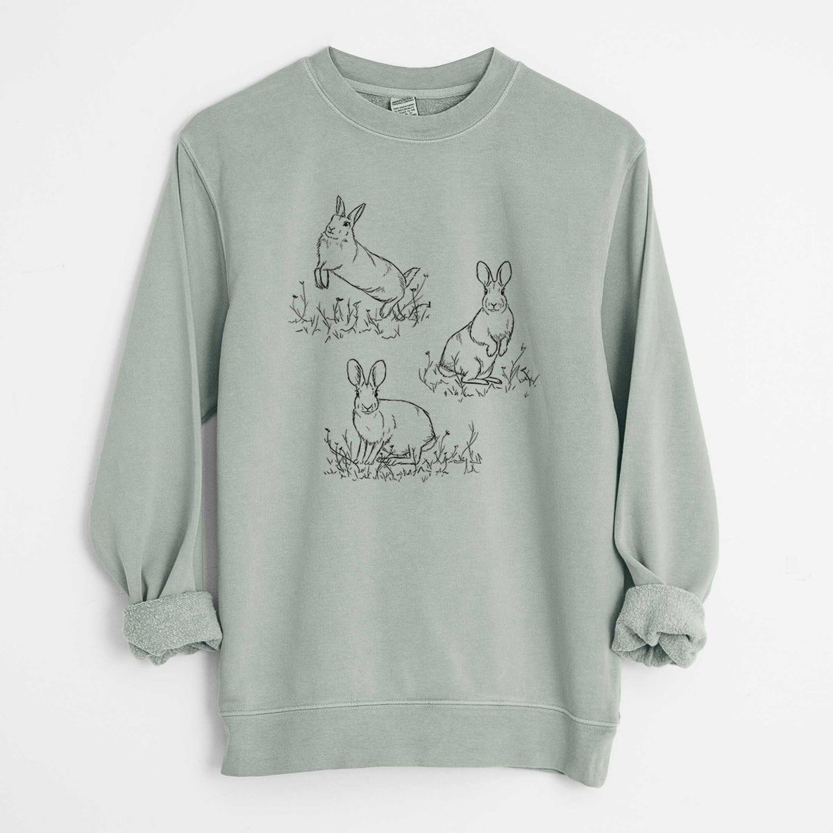 Eastern Cottontail Rabbit Trio - Sylvilagus floridanus - Unisex Pigment Dyed Crew Sweatshirt