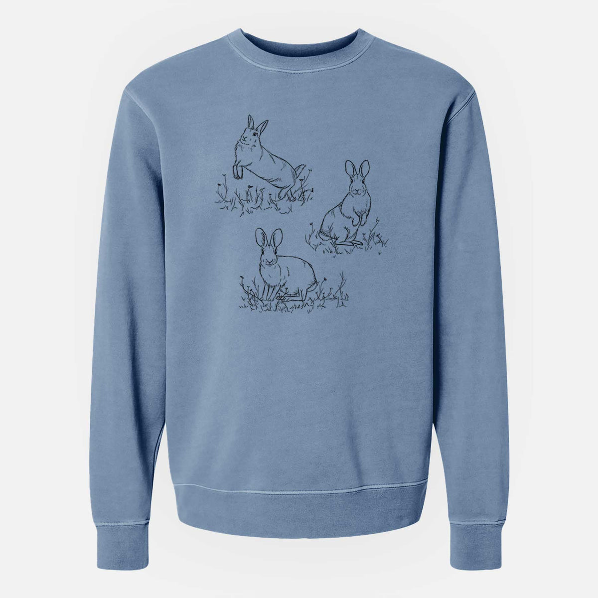 Eastern Cottontail Rabbit Trio - Sylvilagus floridanus - Unisex Pigment Dyed Crew Sweatshirt