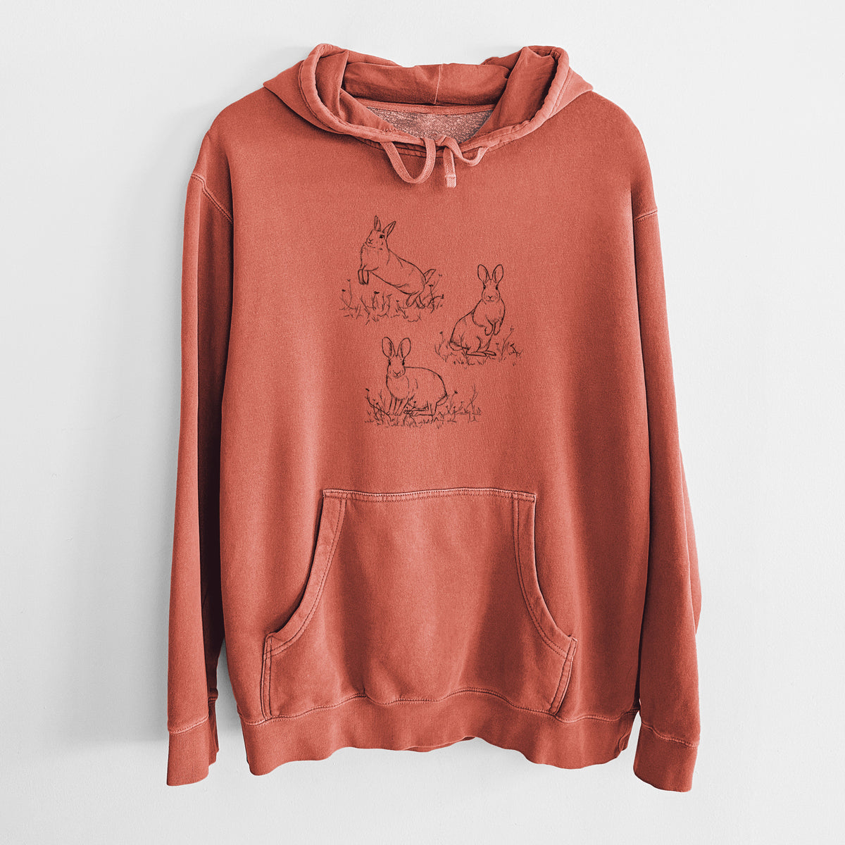 Eastern Cottontail Rabbit Trio - Sylvilagus floridanus - Unisex Pigment Dyed Hoodie